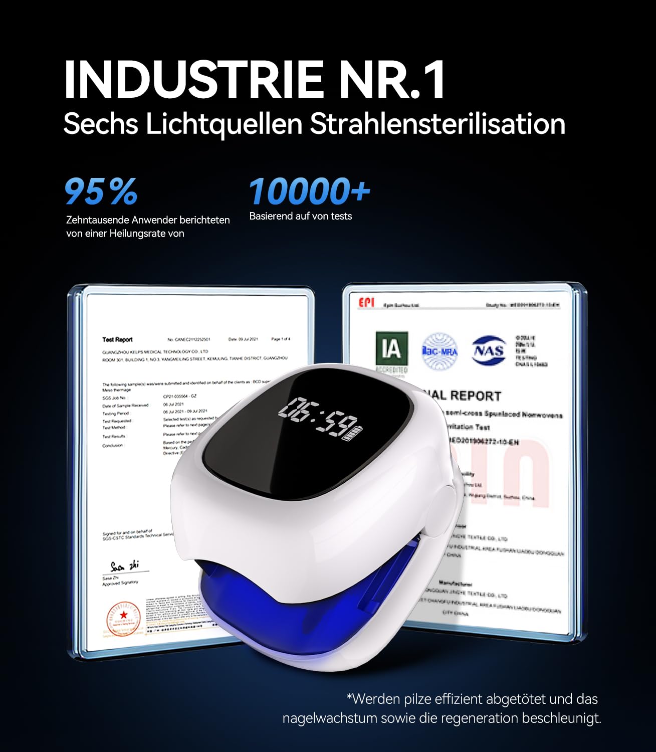 6.0 Upgrade Nagelpilz Lasergerät【Upgrade 4*Blau & 2*Infrarotlicht - Beseitigung von 99,96 Prozent】【mit Zeitanzeige - Nagelpil Lasergerä Antimykotischer】Geeignet für beide Füße/Hände(White)