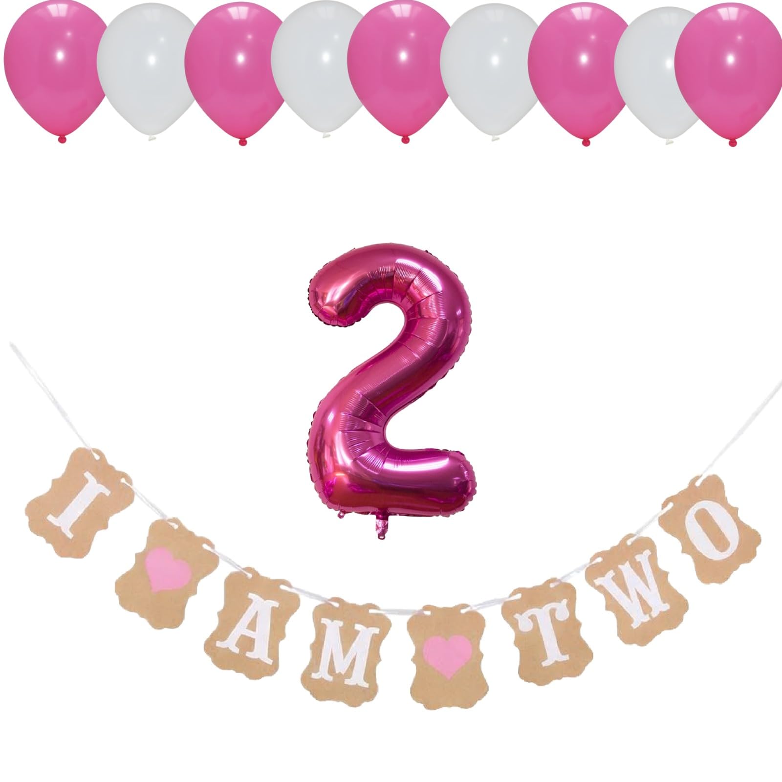 Pannu Design Baby Shower Paper Banner For Baby Boy Or Baby Girl Decoration Paper Banners Baby Shower Photo Props Birthday Party Decoration (I Am Two Paper Banner With Foil Balloons, Baby Girl)