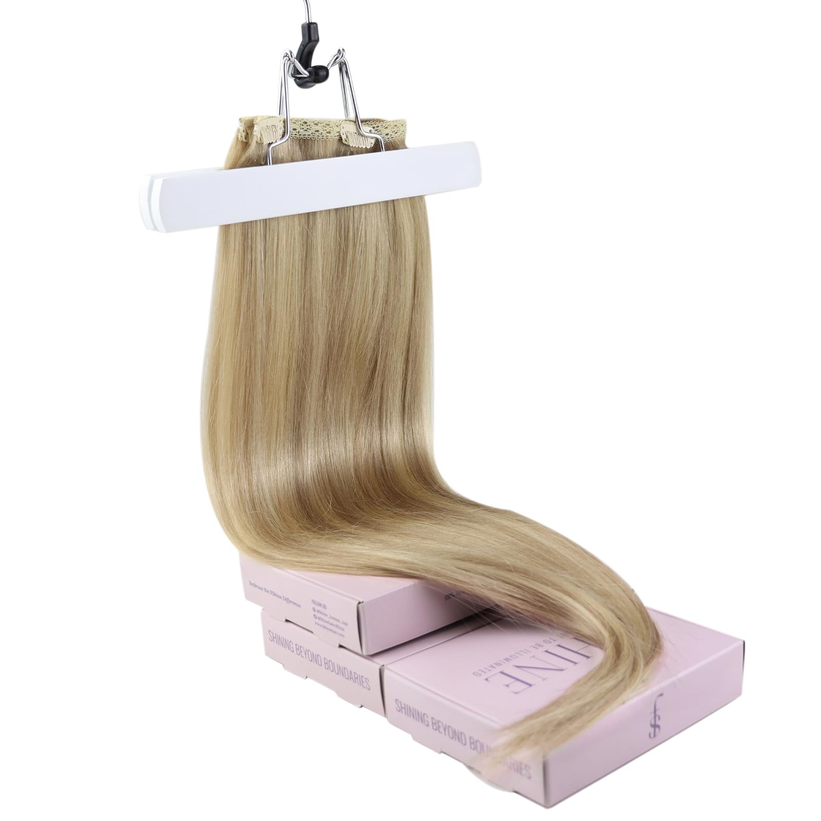 Fshine Clip in Extensions Echthaar Aschblond mit Goldblonden 45 cm 120 g | Hair Extensions Clip in, Schnell einsetzbar, ohne zusätzliche Werkzeuge, Anfängerfreundlich, natürliche Haarintegration