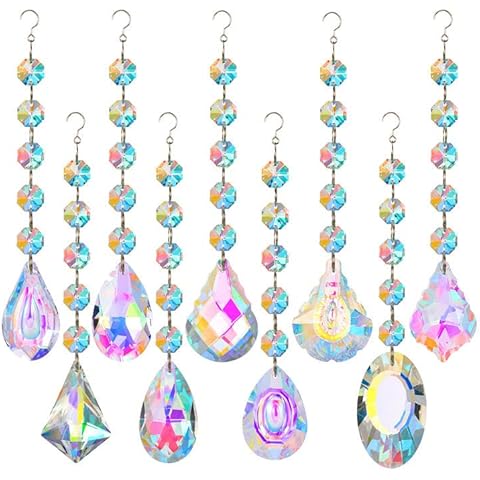 JOELELI Crystal Sun Catchers, 9 Pack Ornaments Rainbow Maker Prims Windchimes for Window Hanging Garden House Garden Decoration for Mother's Day Birthday Wedding(Crystal) Cover