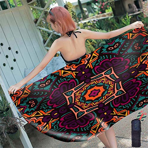 3D Toalla de Playa Grande de Microfibra, Morbuy Flor de Mandala Rectángulo Manta de Verano Playa Compacto Resistente a la Arena Seque Rápidamente Yoga o Viajes (70x150cm,Cuadrado)