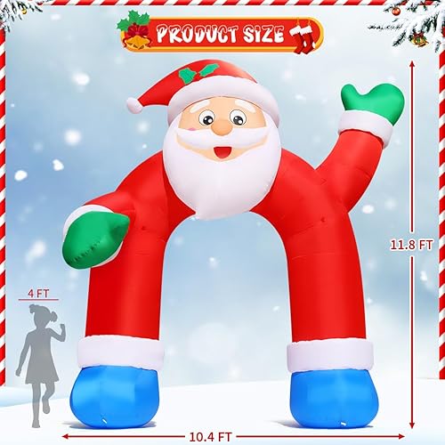 Miniatura 5 de COMIN Arco inflable de Papá Noel de 11.8 pies con luces LED integradas para decoración de Navidad, interiores y exteriores, patio, césped, jardín
