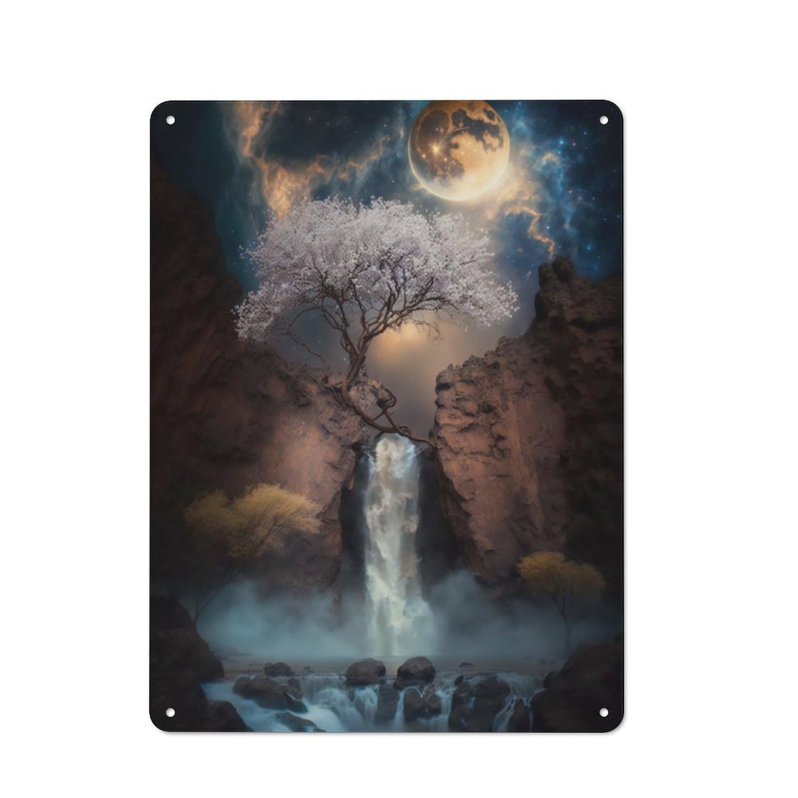 Junmoney Mystic Waterfall Tin Sign 40X30cm With For Pub Or Café, Retro-Style Decor, Suited To Café Interior Fans