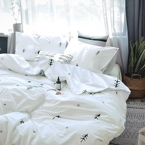 Miniatura 5 de BuLuTu - Funda de edredón de algodón, tamaño individual XL, estampado de árbol del bosque, blanco y gris, para niños y niñas, funda suave y