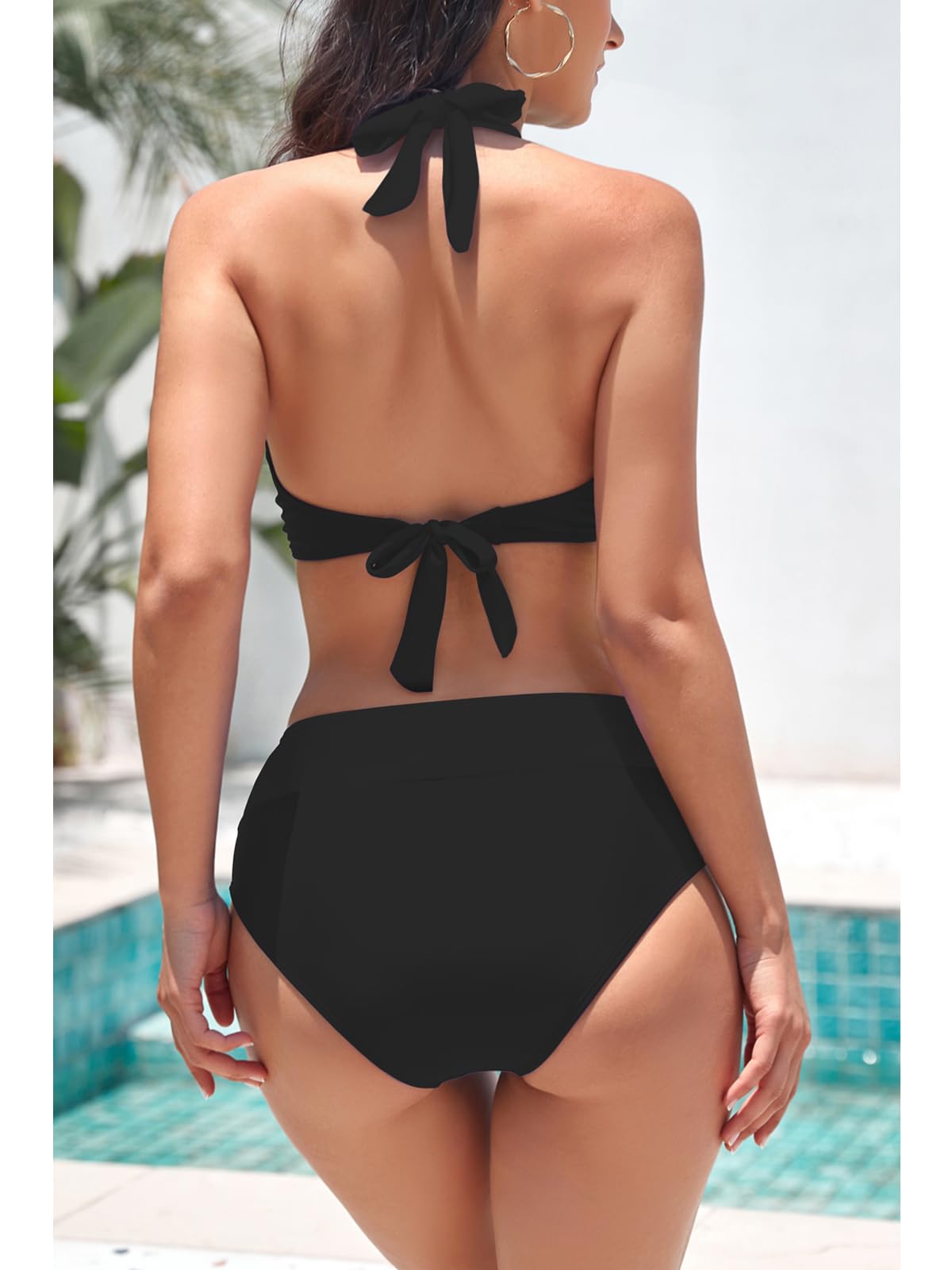Bikini da donna a vita alta con scollo a V rimovibile coppe morbide stampa costume da bagno 2 pezzi