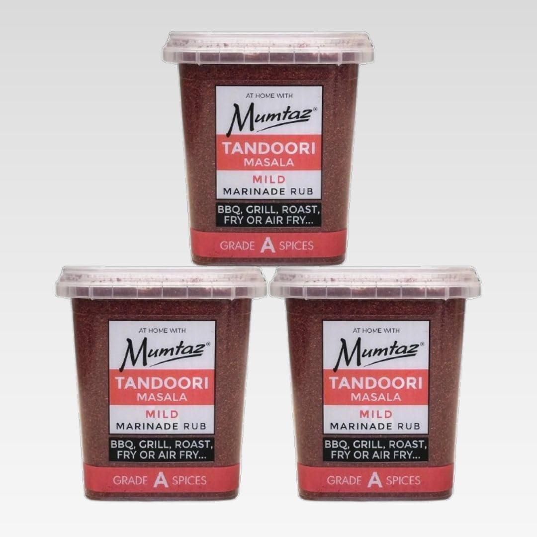 Mumtaz TANDOORI MASALA Marinade Mildly Spiced Rub Seasoning Mix 250g – Blend for Exquisite Tandoori Delights, Gluten Free, Reusable, Resealable & Stacking Friendly Tub (250g (Pack of 3), Tandoori)