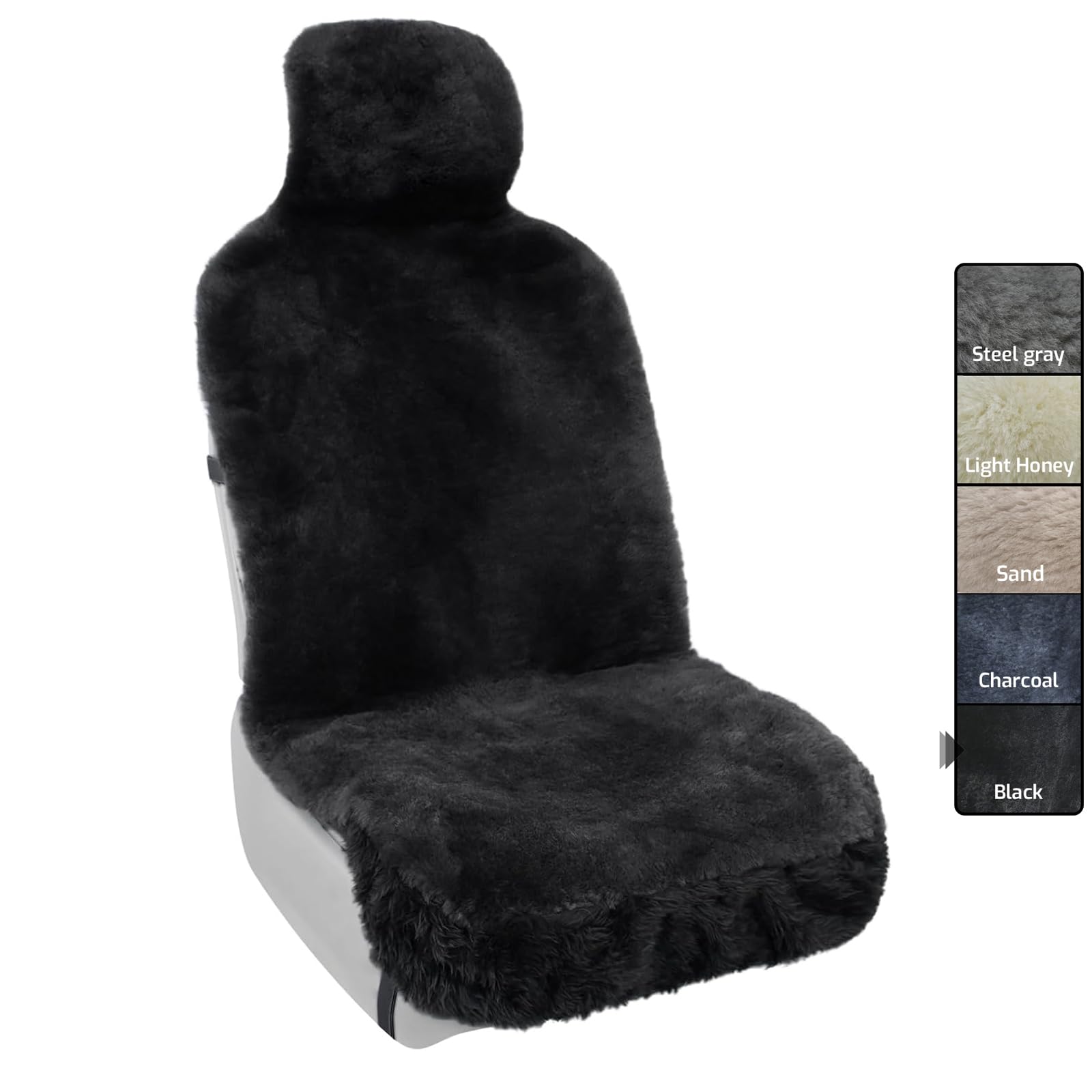 Aegis cover Sheepskin Seat Cover Genuine Australian Merino Wool Car Front Seat Covers, Luxury Breathable Super Soft Dense Pelt, Universal Fit for Most Automobiles, SUVs, Trucks,Sedans (Black)