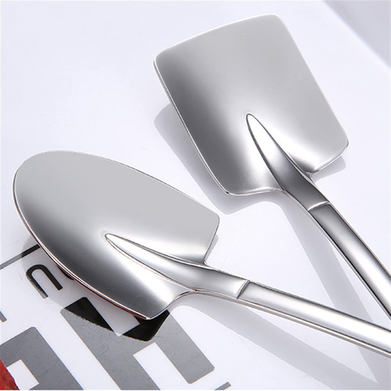 Cucharas de Café, Té 2 Paquete de acero inoxidable Shovel Spoon Home Postre Spoon Creative Western Food Cuchara Cucharas de café, cucharas pequeñas para suministros de fiesta de postre Cuchara para Co