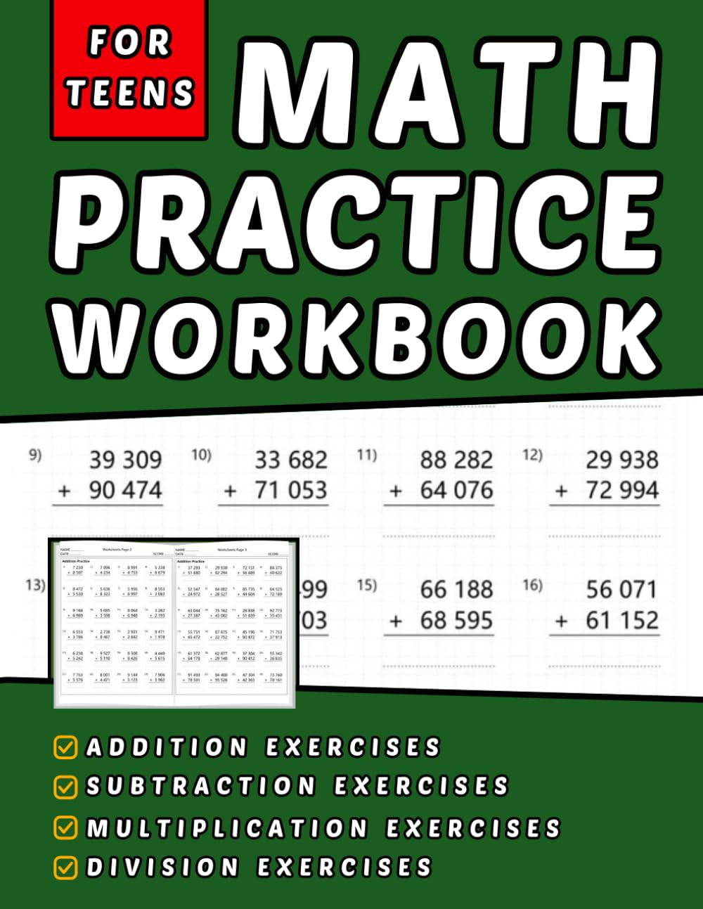 Math Workbook For Teens With Addition, Subtraction, Multiplication And Division: +1300 Step-by-Step Practice Exercises With Answers key