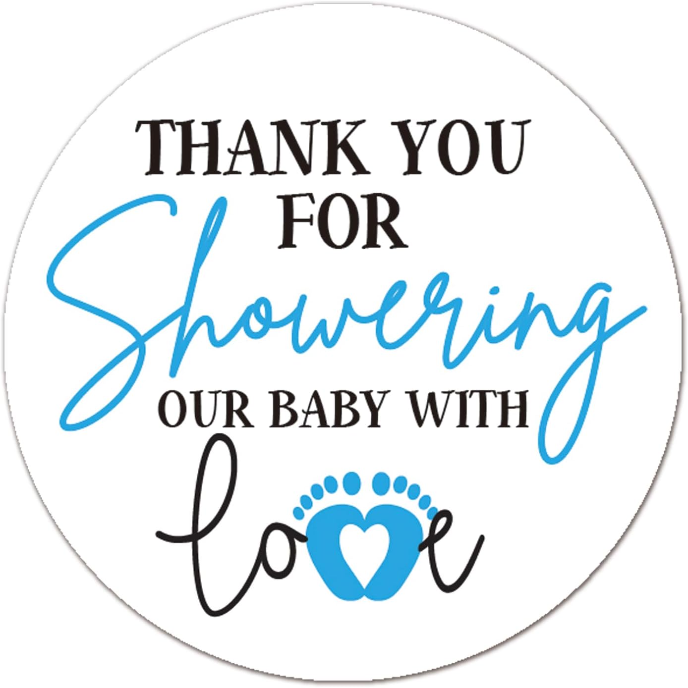 Little Feet Baby Shower Stickers Pack - 50 Blue Stickers, Thank You Favors for Boys & Girls, 2 Inch Labels