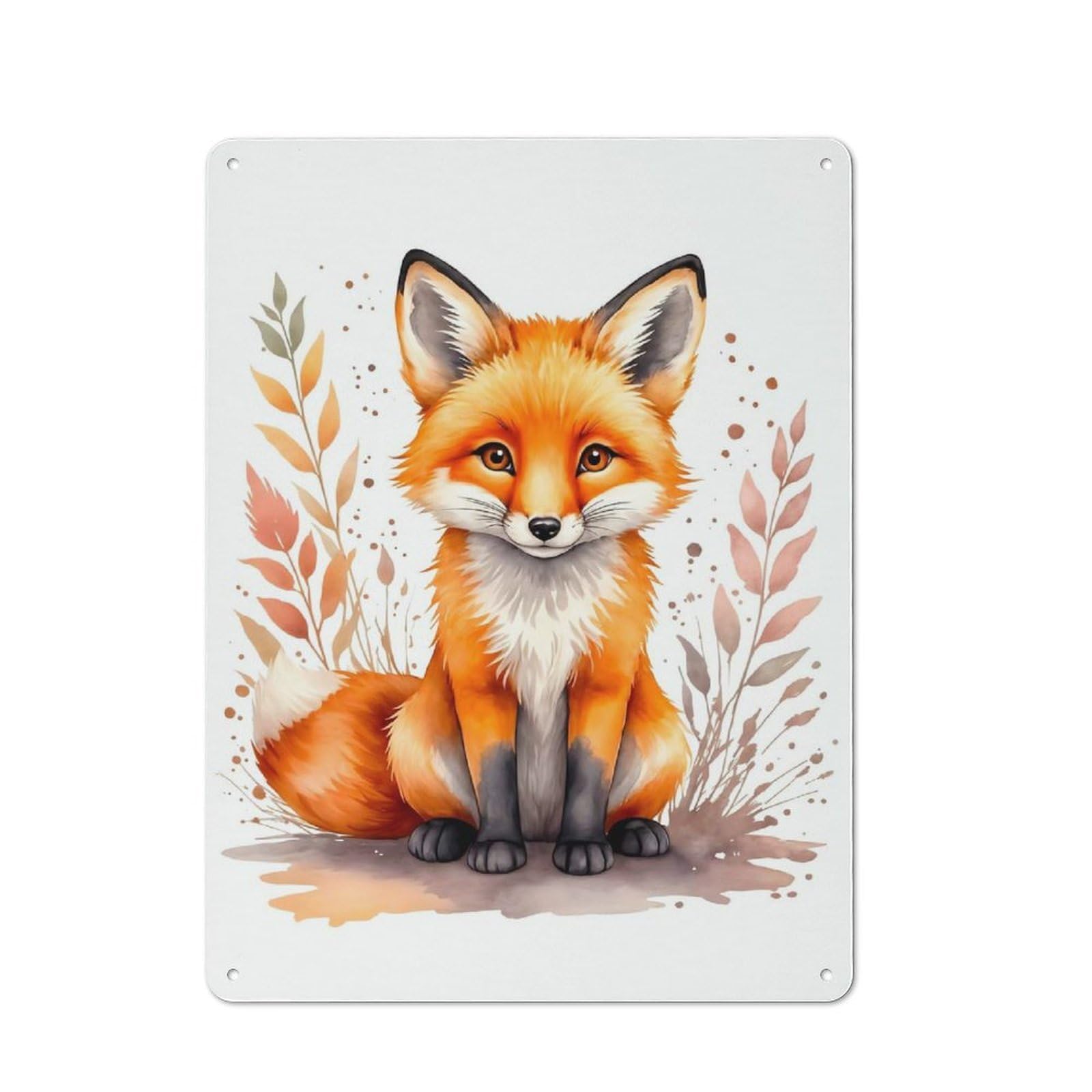 Junmoney Style-18 Rustic Metal Sign 40X30cm Featuring Cute Watercolor Fox For Hallway Wall, A Decorative Gift For A Newly Furnished Hallway
