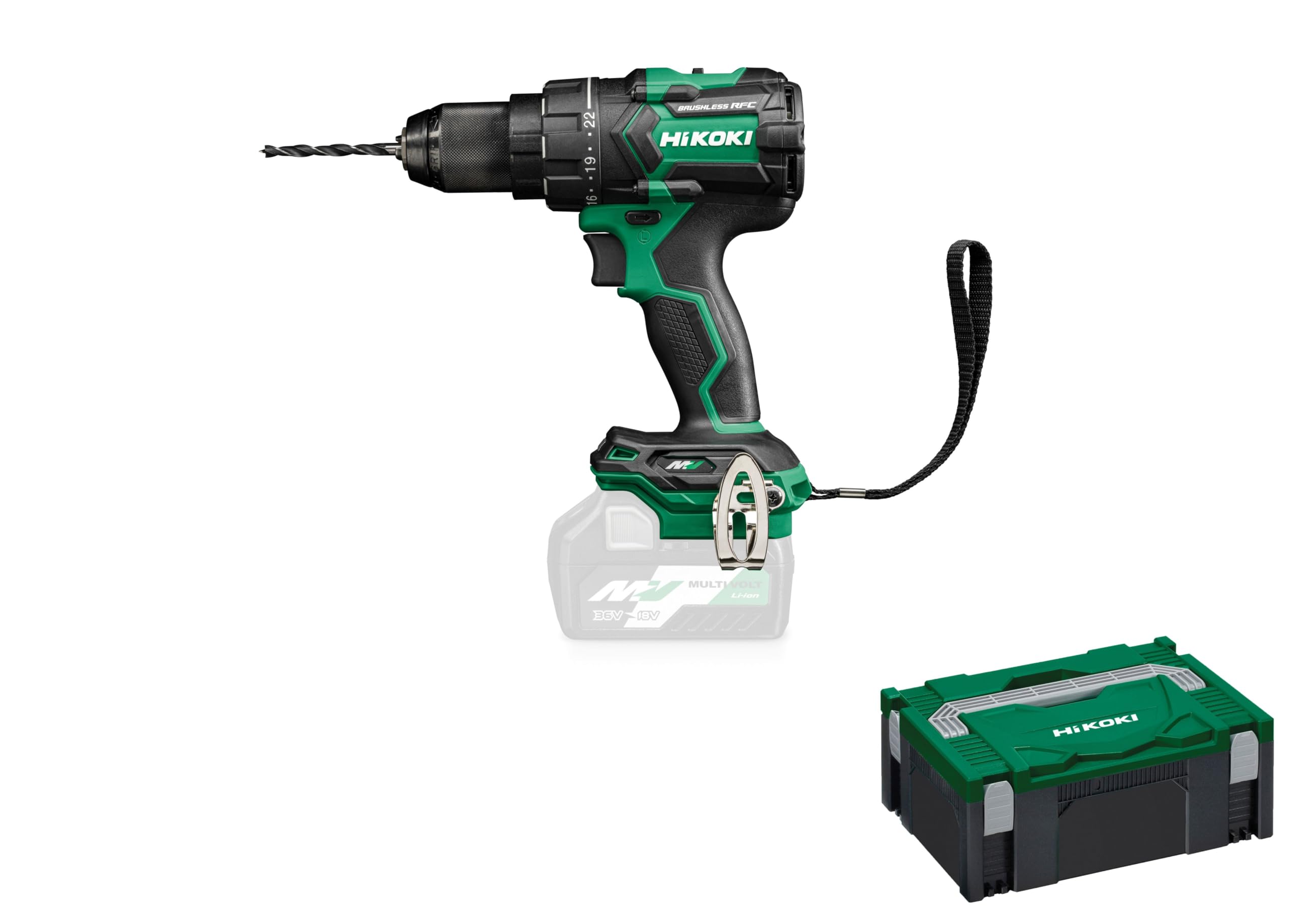 HiKOKI Trapano Avvitatore a Batteria - 36 V - 155 Nm Coppia, Motore Brushless, Tecnologia RFC, Luce LED, Mandrino Autoserrante, Corpo in Alluminio - Incluso Maniglia Aggiuntiva & Valigetta