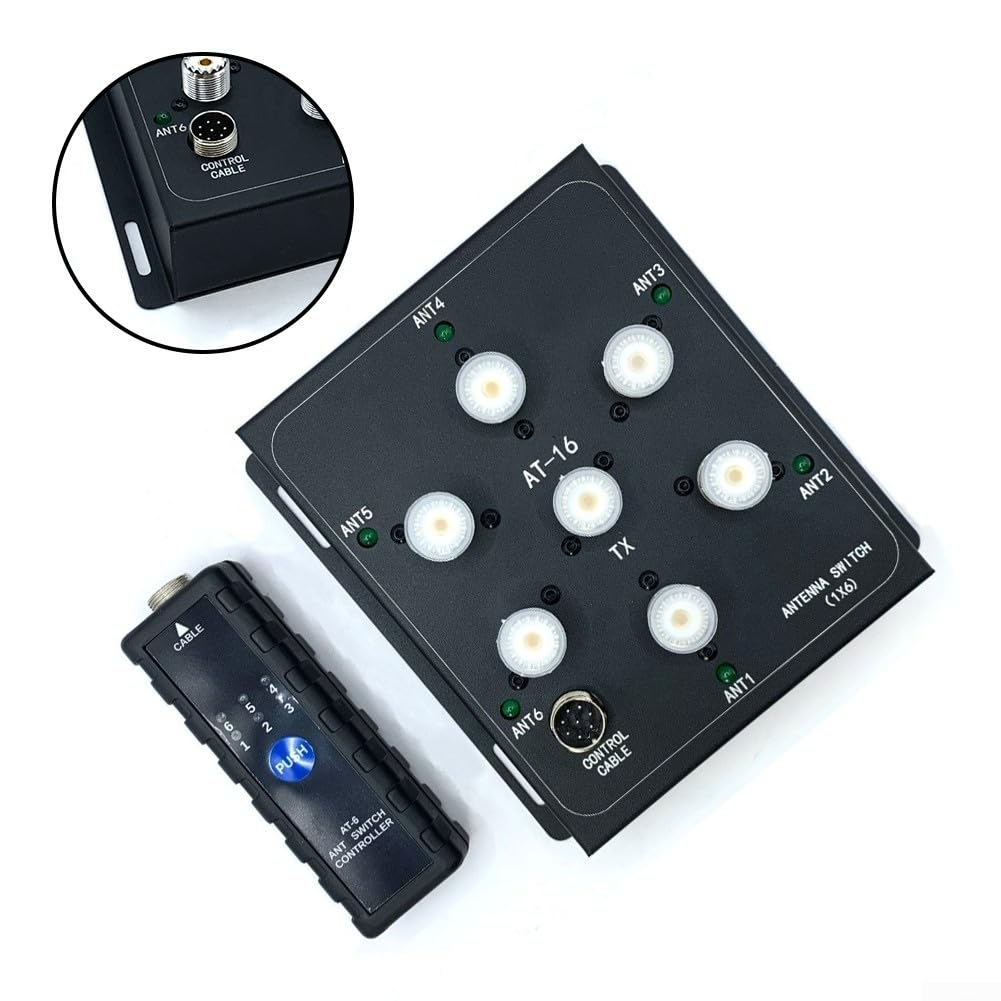 AT16 Kit interruttore antenna coassiale a 6 canali, interfaccia PEP SO-239 da 800 W per stazione base e radio portatili, design 1 in 6 uscite per commutazione rapida