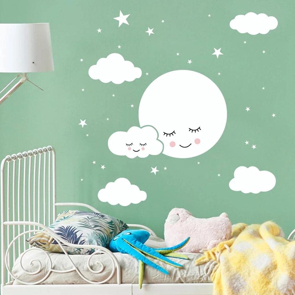 White Cartoon Clouds Moon Wall Stickers Baby Room Kids Room Decoration Removable Vinyl Wall Decals Rooms Home Decor