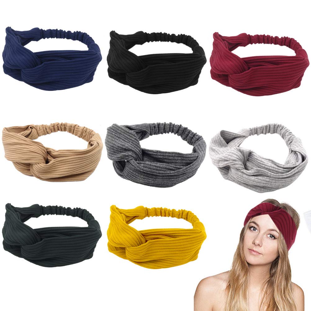 Women Headbands,8Pcs Boho Headband Criss Cross Hair Wrap Yoga Workout Hair Accessories(8 Colors)