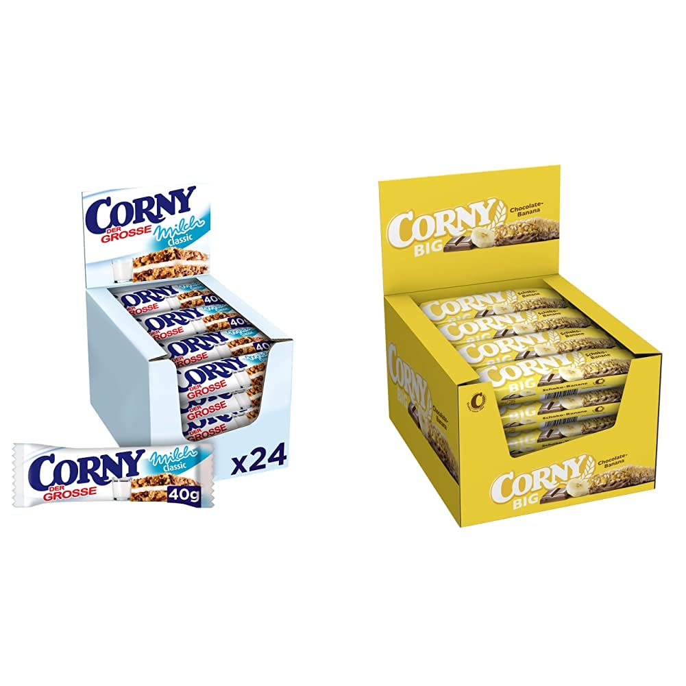 Corny Milch Classic DER GROSSE, Milchsandwich, 24er Pack (24 x 40g) & Big Schoko-Banane, Müsliriegel, 24er Pack (24 x 50g)