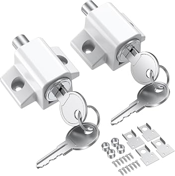 2 Pcs Sliding Door Window Locks, Window Locks for Horizontal Sliding Windows, Patio Sliding Door Window Bolt Sliding Locks with Universal Keys, Window Locks Security for Office Home Classroom-White