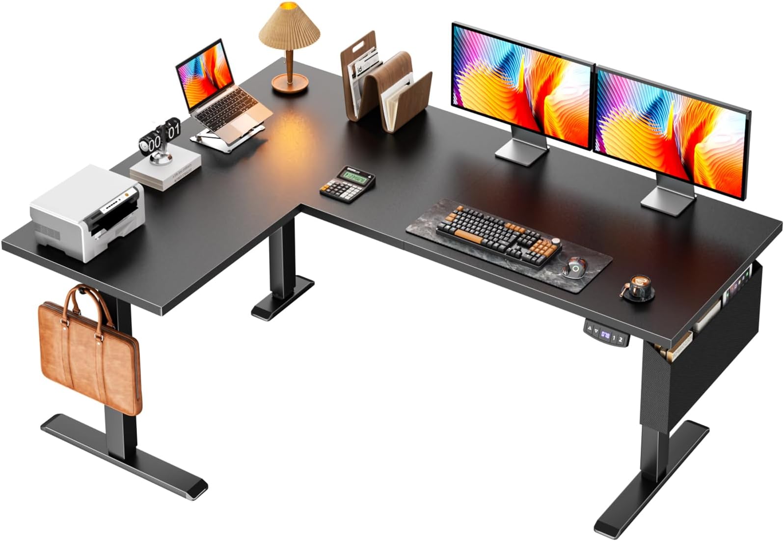 Furologee 63" L Shaped Standing Desk, Reversible Sit Stand up Computer Desk with Drawers, Large Electric Height Adjustable Corner Table with Memory Controller for Home Office, Black