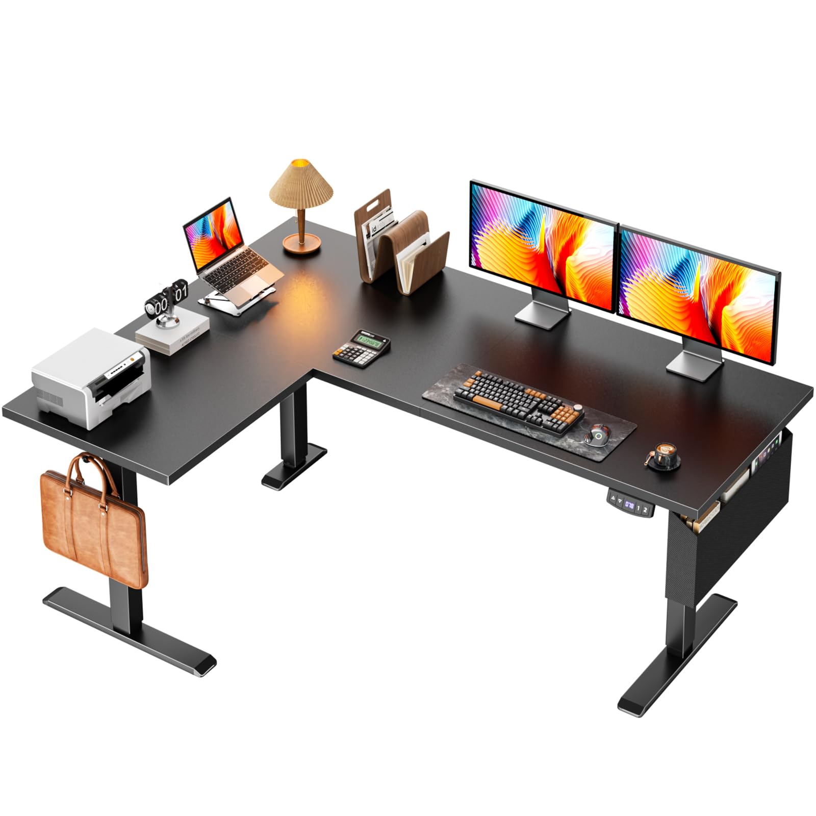 Furologee 63" L Shaped Standing Desk, Reversible Sit Stand up Computer Desk with Drawers, Large Electric Height Adjustable Corner Table with Memory Controller for Home Office, Black