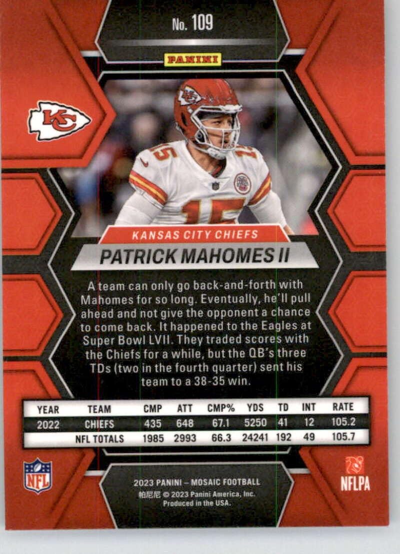 Amazon.com: 2023 PANINI MOSAIC #109 PATRICK MAHOMES II