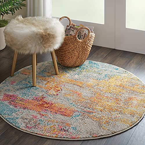 Nourison Celestial Modern Abstract Area Rug 5'3", Sealife, Round, 0.5