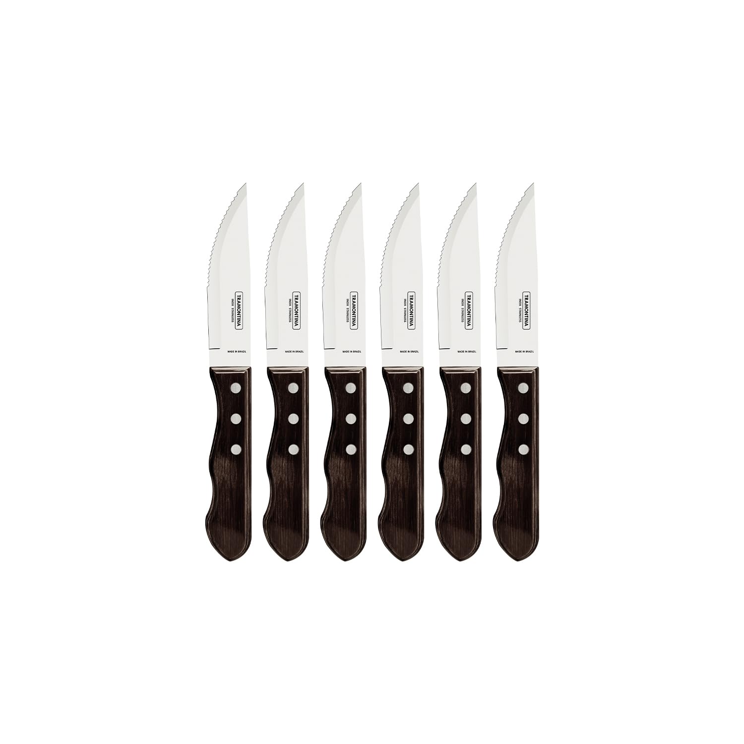 Tramontina Set di Coltelli da Bistecca Jumbo Acciaio Inossidabile e Manico in Polywood Castagno 6 Pezzi