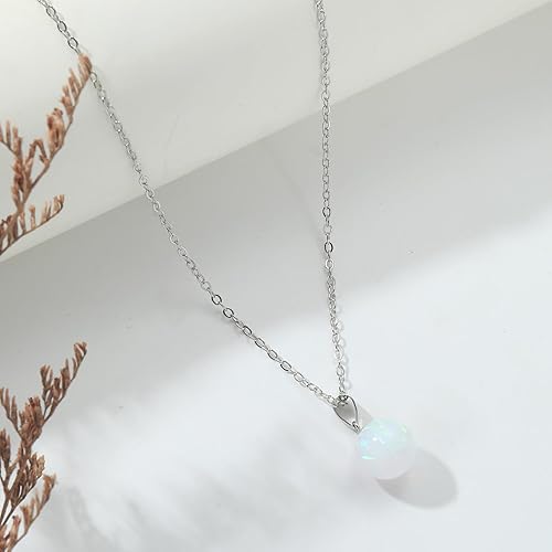 Miniatura 7 de Sterling Silver Opal Necklace for Women Dainty 10mm Round White Opal Necklaces Handmade Opal Jewelry for Women