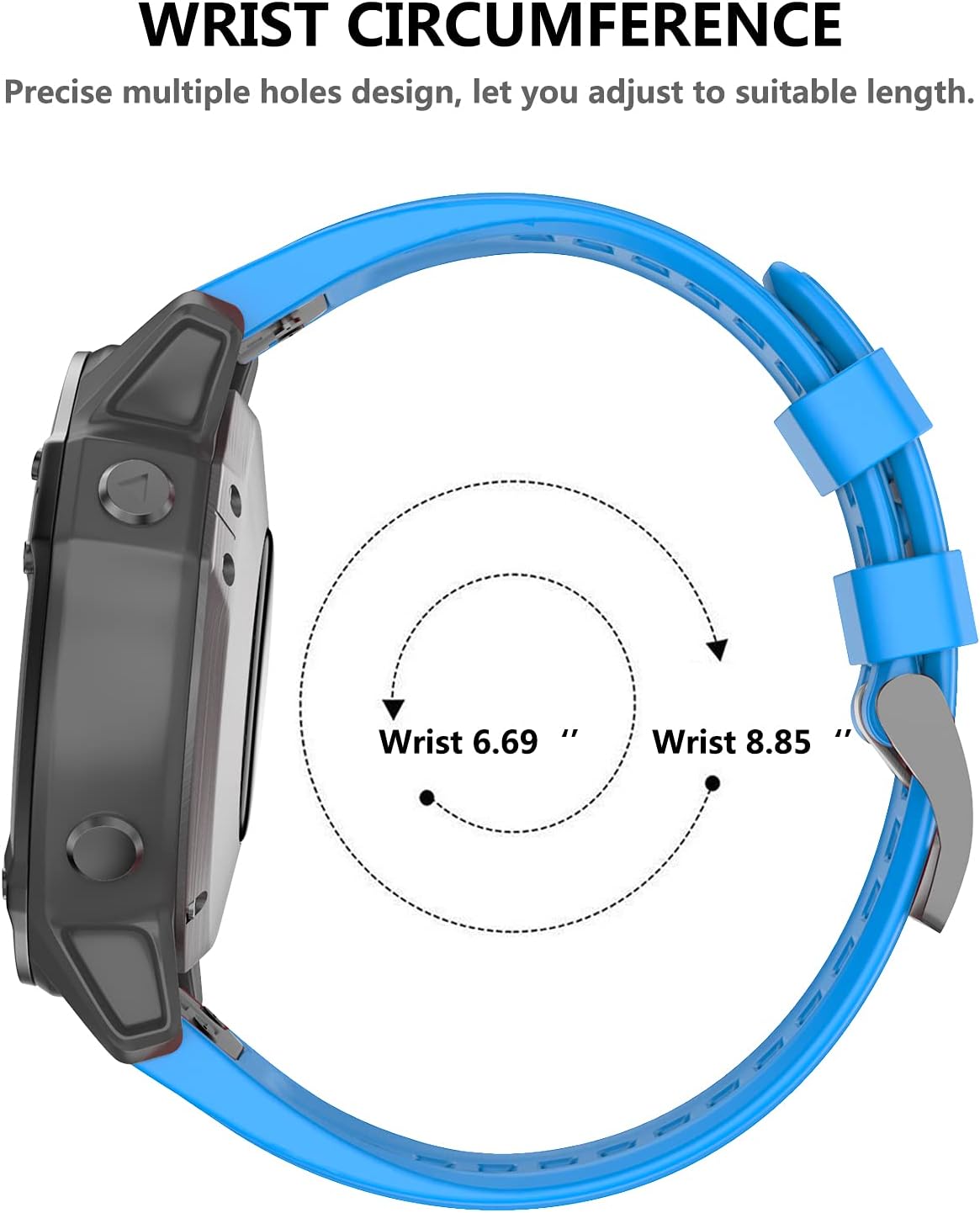 OVERSTEP Compatible with Garmin Fenix 5X Band 26mm Width Soft Silicone Watch Strap for Fenix 6X/Fenix 7X/Fenix 5X Plus/Fenix 6X Pro/Fenix 3/Fenix 3 HR/Tactix/Descent MK1/D2 Delta PX, Sky Blue