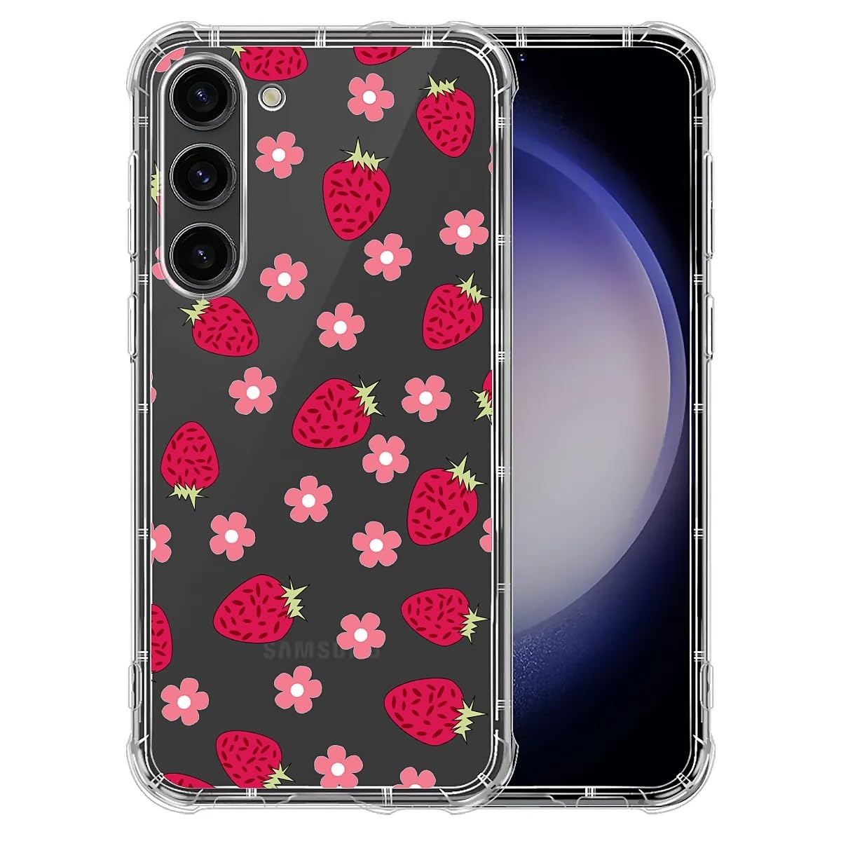 NONMY for Samsung Galaxy S23 Plus Case Clear,TMK Red Strawberry Transparent Soft Shockproof Protective Slim Thin Bumper Pattern Design Phone Case