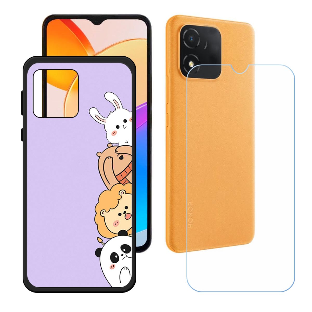 Cover Per Honor X5 Plus + 3 Pellicole Vetro Temperato - Custodia Morbida TPU Antiurto E Antigraffio - Colore Nero, Finitura Opaca - 2