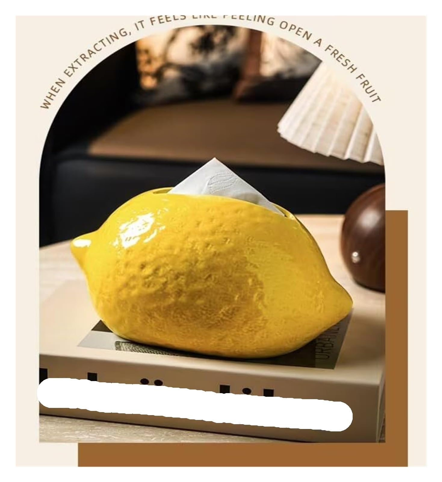 Kosmetiktuch-Spenderbox Kreativer dekorativer zitronenförmiger Keramik-Taschentuchbox-Halter, Moderne Heimdekoration Must-Haves für die Wohnung(Yellow)