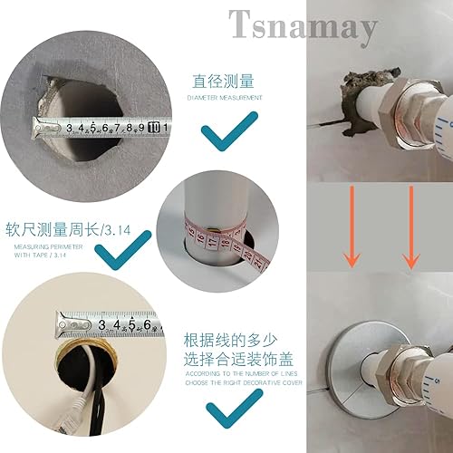 Miniatura 4 de 2 piezas de brida dividida de pared, ABS cuadrado autoadhesivo placa escudo hebillas diseño para tubo de 1.3 pulgadas1.299 in de diámetro