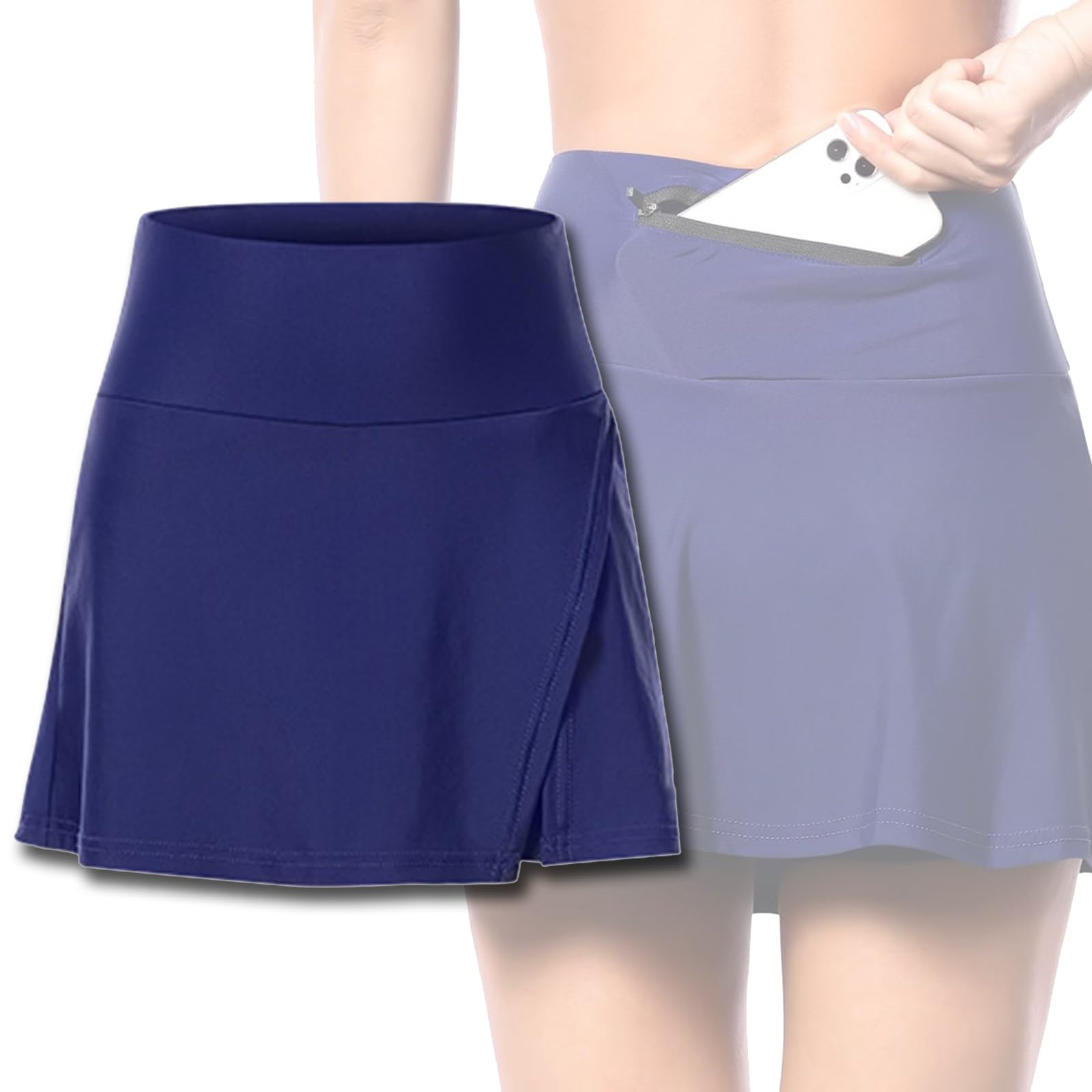 Damska spódnica rowerowa z wyściełanymi spodenkami Żelowe spodenki rowerowe 5D Skort Oddychająca, szybkoschnąca spódnica do spodni rowerowych 2 w 1 Kuloty rowerowe do uprawiania,Blue-M