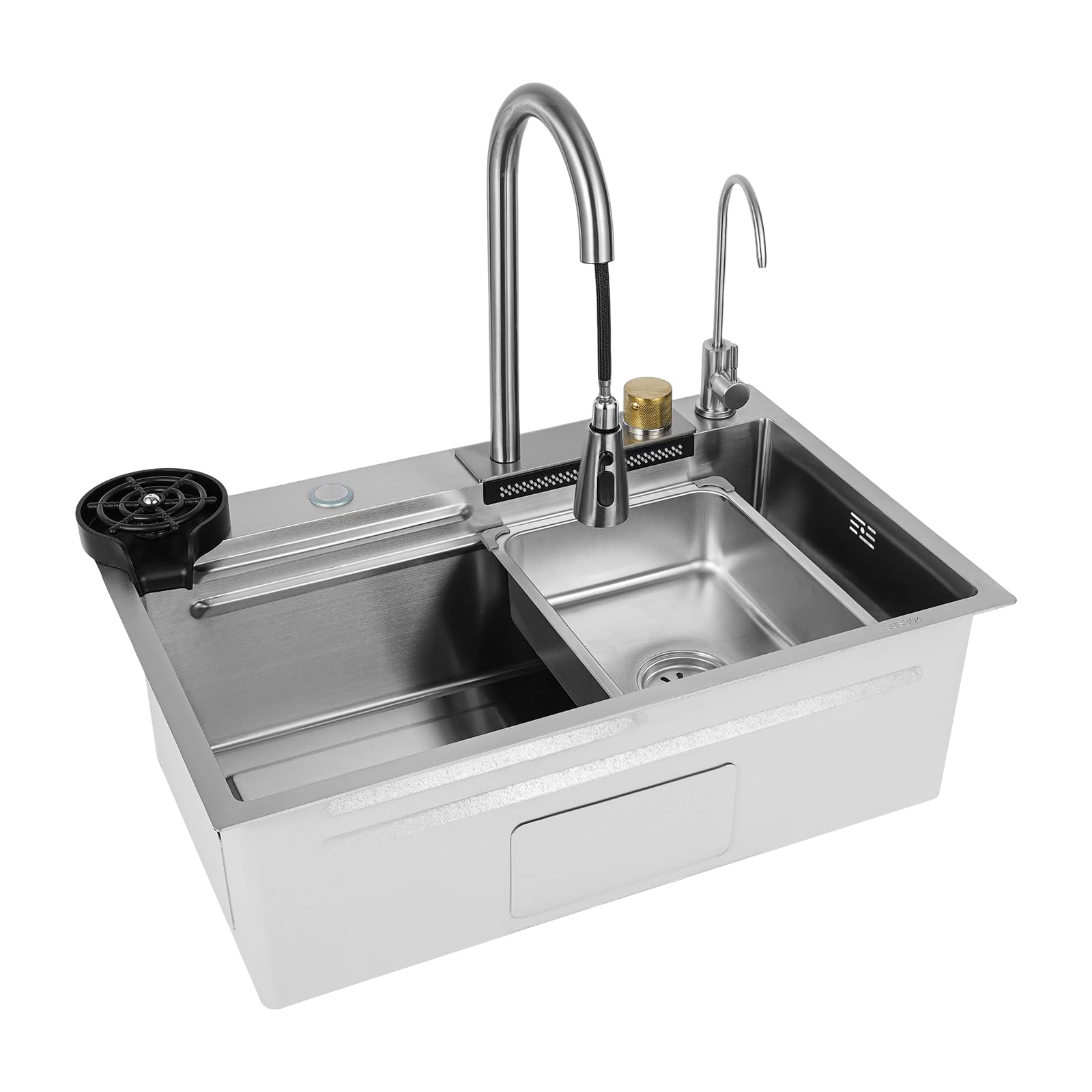 Lavandino da cucina a cascata, lavello in acciaio inox, lavelli per la casa, lavello integrato con rubinetto rimovibile