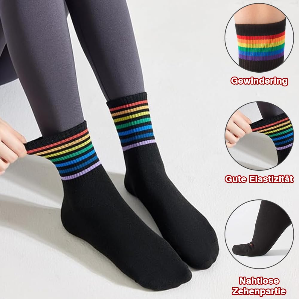 Skarpety z tęczą, 6 par skarpet ze wzorem, bawełna LGBT, skarpety damskie, kolorowe paski, tęczowe dla mężczyzn i kobiet, w paski, Pride Month Gay, skarpety do LGTBQ, biały, czarny., 35-41 EU