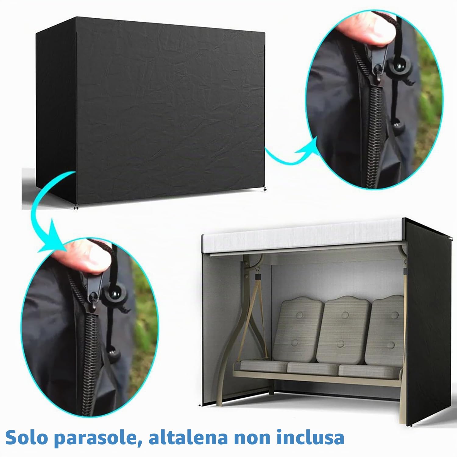 Copertura per Dondolo da Giardino a 3 Posti, Copertura Altalena, Tessuto Oxford 600D Anti-UV, Impermeabile, Antivento per da Giardino Swing 220x135x170cm