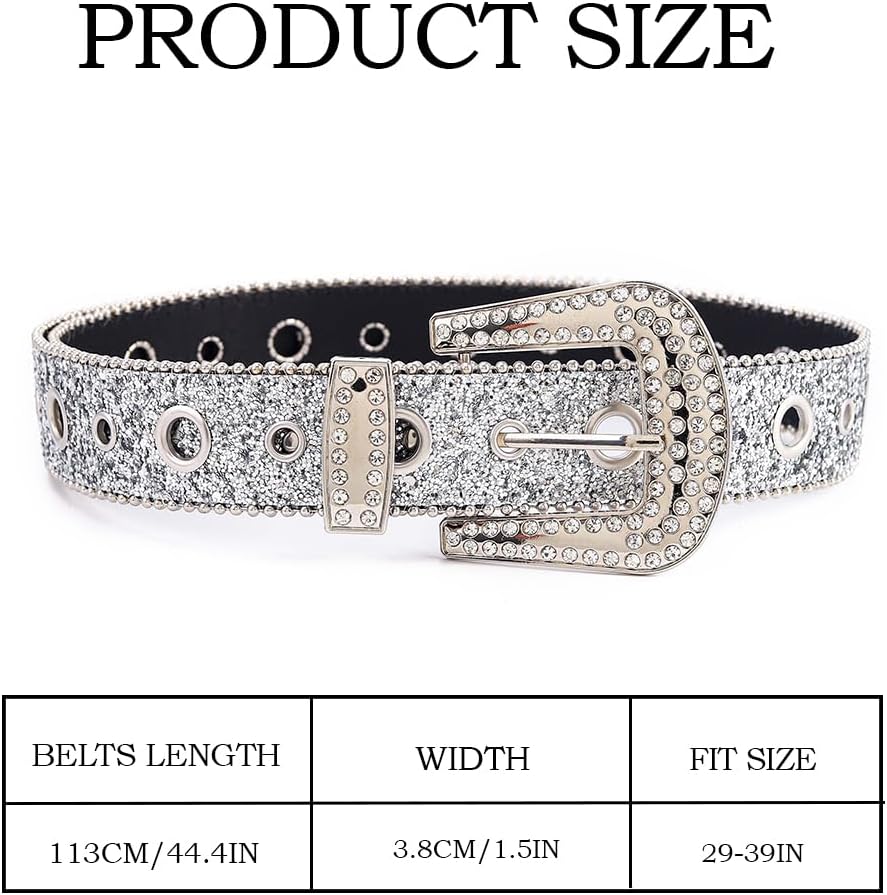 Abien Rhinestone Belt Cowgirl Belts for Women Bling Belt Silver Rhinestone Belts for Jeans Dresses - Image 4