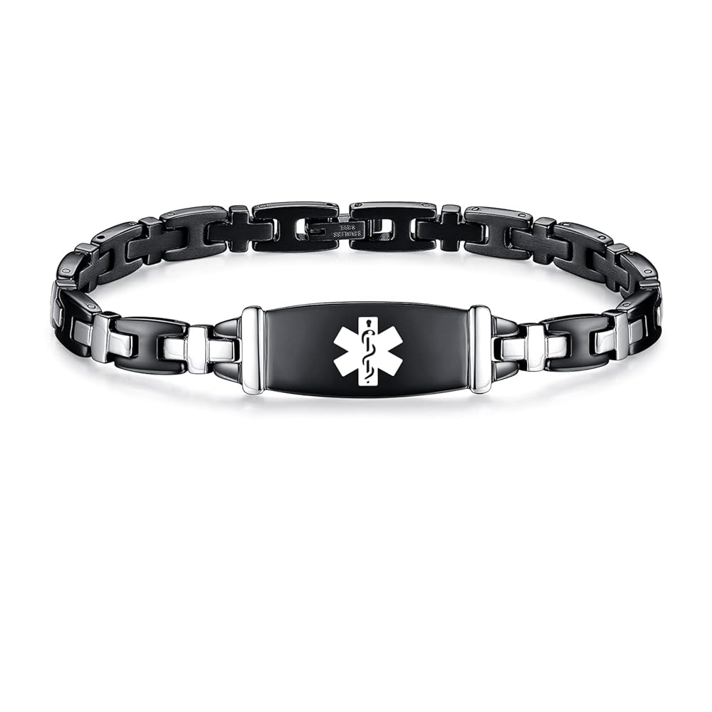 関送込 ILLUSORY Infiltrator Stainless Steel Bracelet Women's Mariner Link Medical ID Alert Bracelet in Sterling