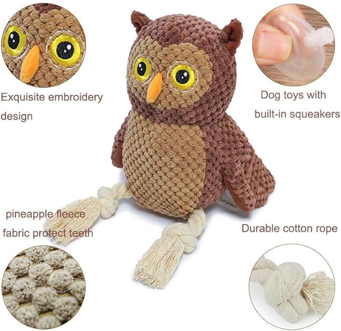 Juguete Chirriante para Perros PIANG GOUER, Mordible y Sonoro (Búho) miniatura 3
