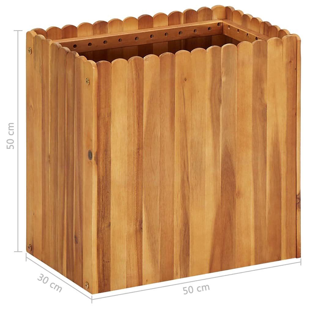 Garten-Hochbeet 50x30x50 cm aus massivem Akazienholz geölt, rustikales Pflanzkübel Design mit Lattendesign, wetterfestes Pflanzgefäße für Balkon Terrasse und kleine Flächen