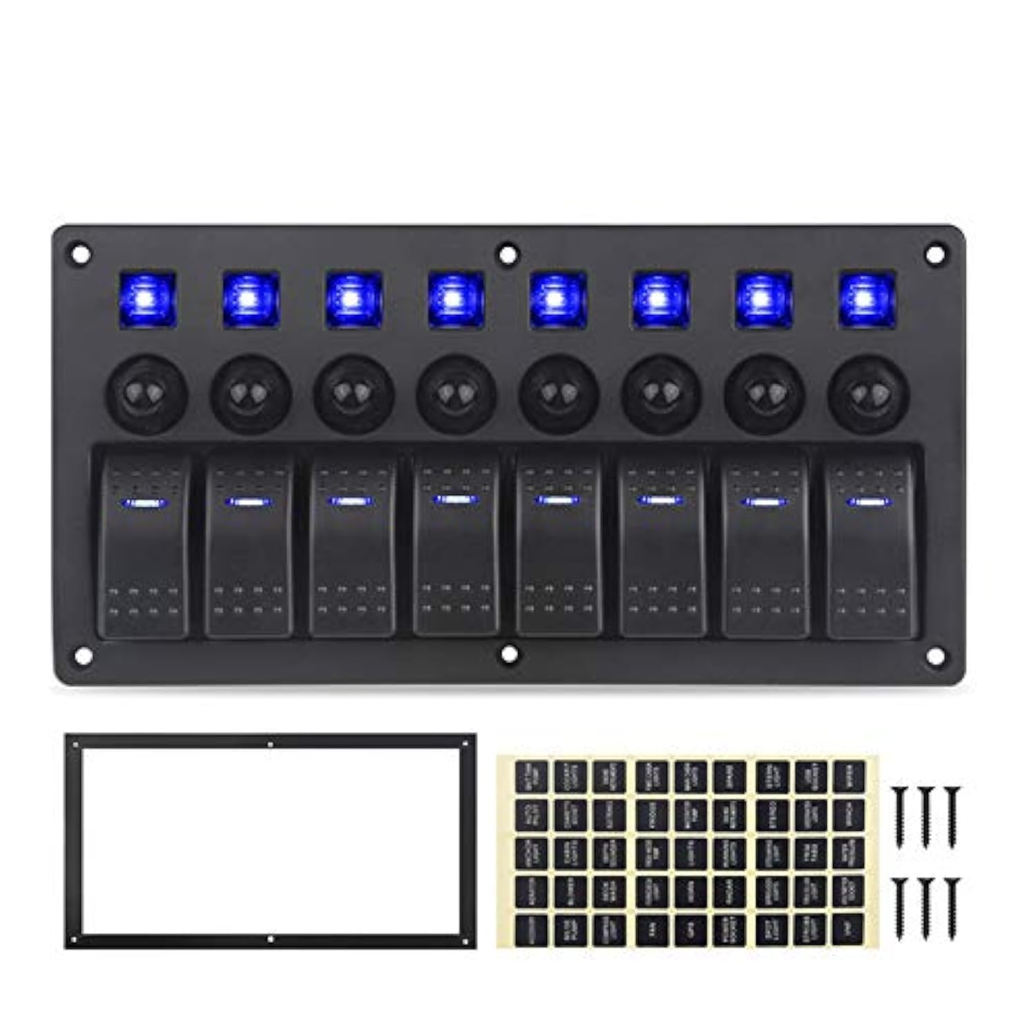 GIDREN 8 Gang Rocker Switch Aluminium Panel Toggle Switch for Car Marine RV Car Truck Trailer (8 Gang Blue)