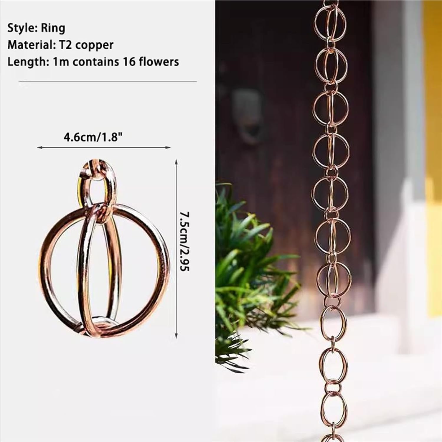 łańcuch deszczowy, Metalowa dekoracyjna, wisząca zawieszka ogrodowa do domu, ogrodu, patio(1m/3ft)