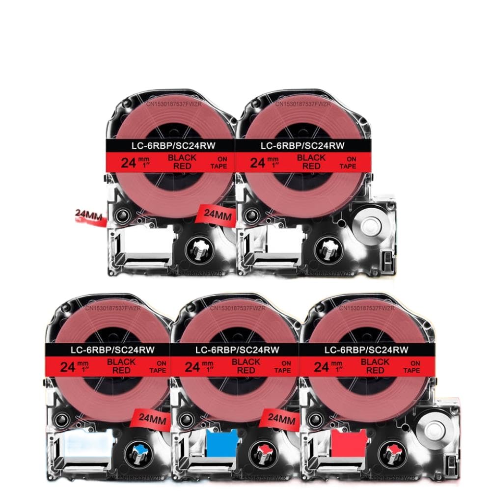 5pk SS24KW Etichetta compatibile nastro 24mm ST24KW SC24RW SC24YW SC24BW SC24GW Etichetta nastro(Black on Red)
