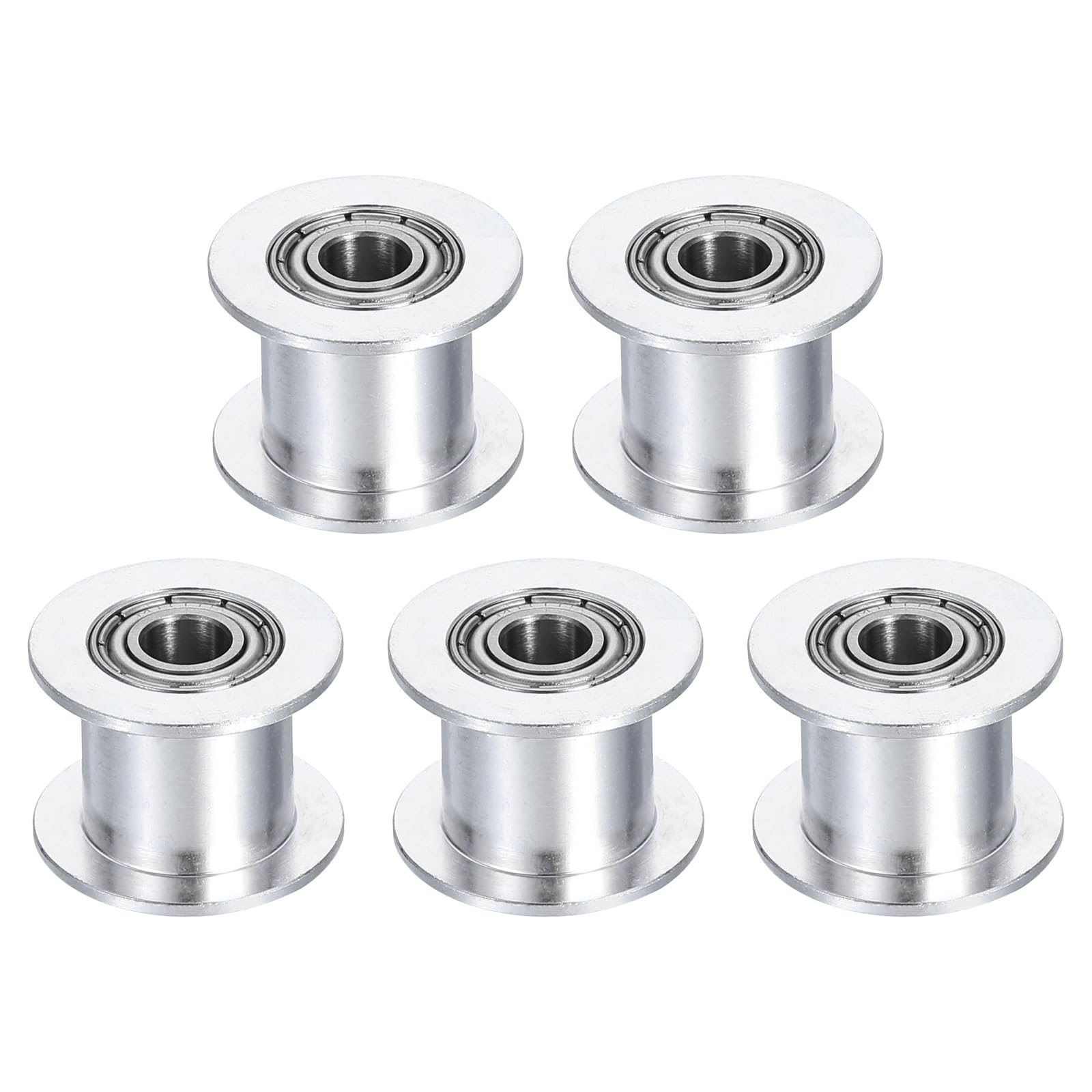HARFINGTON 5pcs 2GT Idler Pulley 5mm Bore 18mm Dia. 10mm Width Belt Toothless, Silver