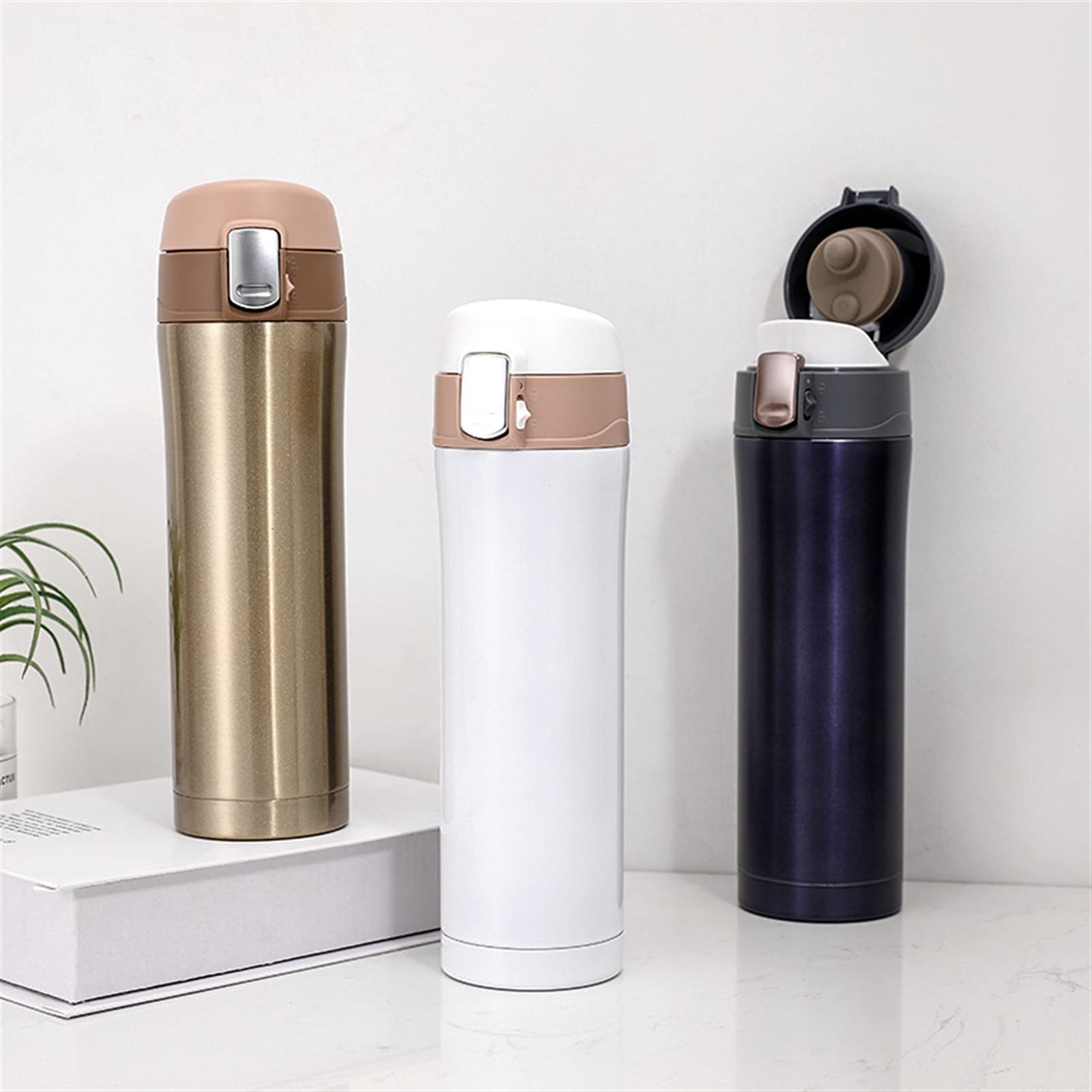 Termo aislado Botella de agua deportiva, 500 ml Taza térmica aislada de acero inoxidable Botella Taza de viaje Taza de vacío de agua Taza de botella de bebida de té y café para el hogar (Blanco)