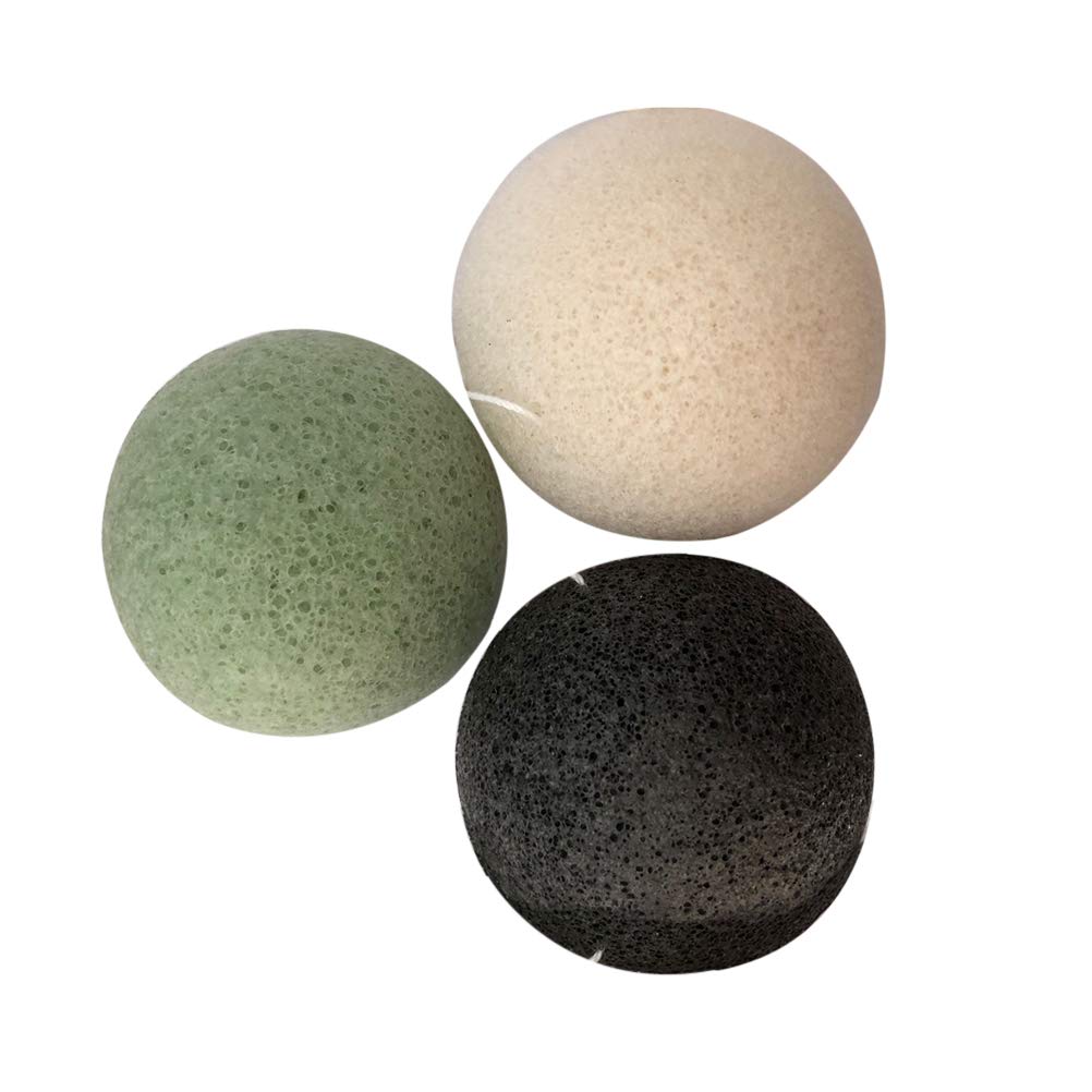 Buy 3Pcs Facial Konjac Sponges Activated Bamboo Charcoal for Face