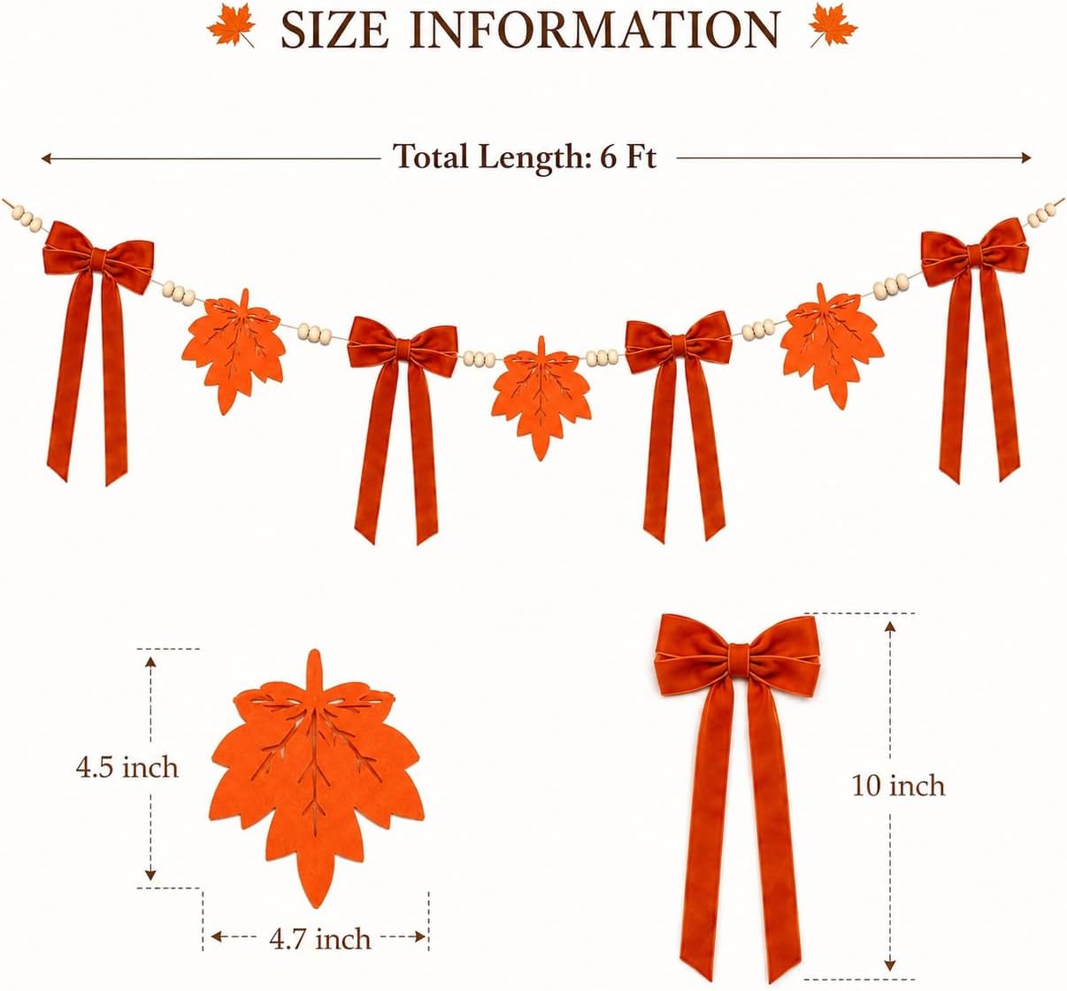 Fall Garland with Velvet Bows Fall Decorations for Home 6Ft