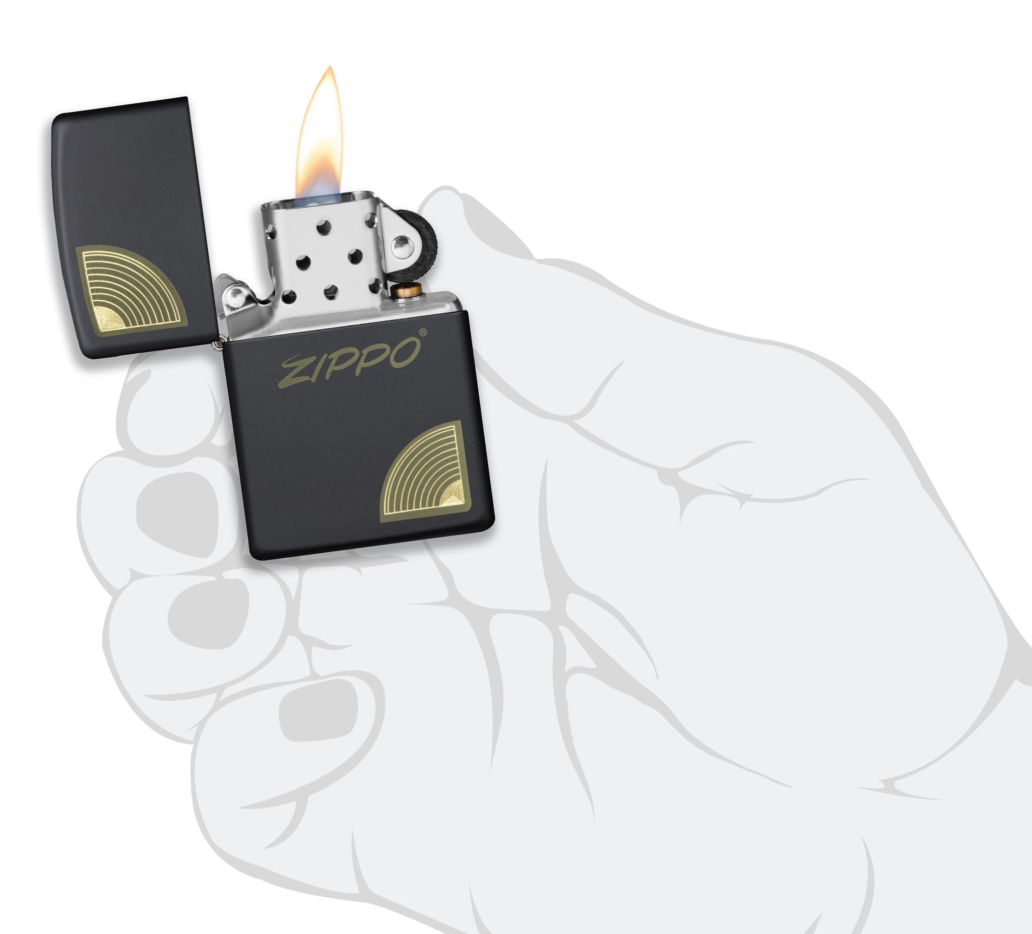 Zippo Logo Script Corners Zapalniczka Sztormowa, Grawerowanie Laserowe/Automatyczne, Wielokrotnego Użytku, do Napełniania, Wiatroodporna Konstrukcja, Wykonano w USA, Kolor Czarny Matowy