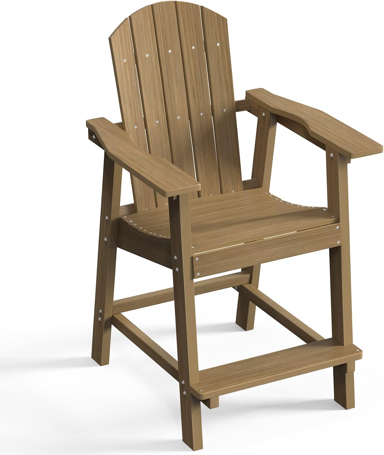 DWVO 25" Tall Adirondack Chair, Poly Bar Height Balcony Chairs, Weather Outdoor Barstool Lifeguard Chair for Deck Pool Patio and Porch, Brown