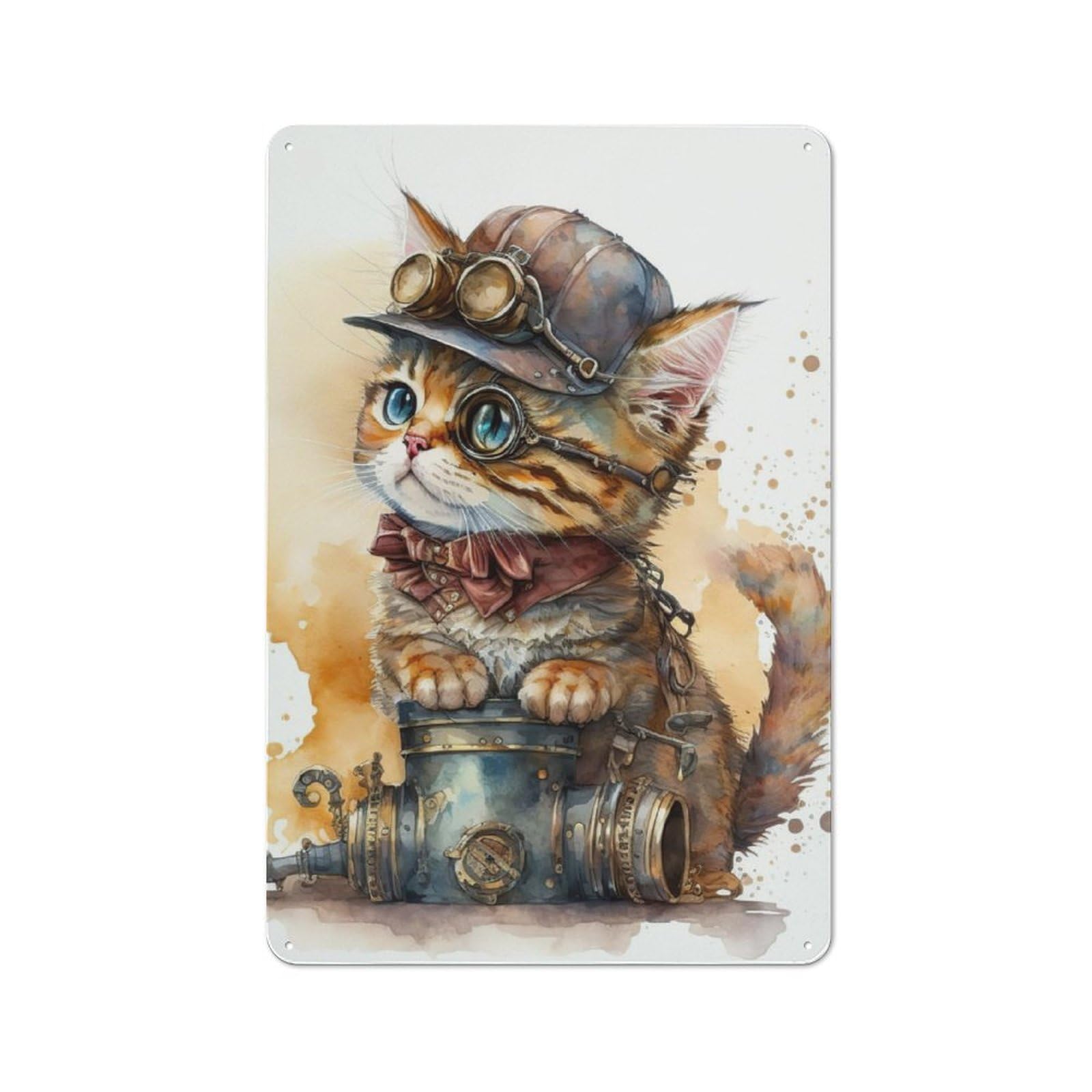 Junmoney Steampunk Cat Vintage Tin Sign 30X20cm For Garden Room Or Summerhouse, For A Newly Organised Room And Metal Sign Display